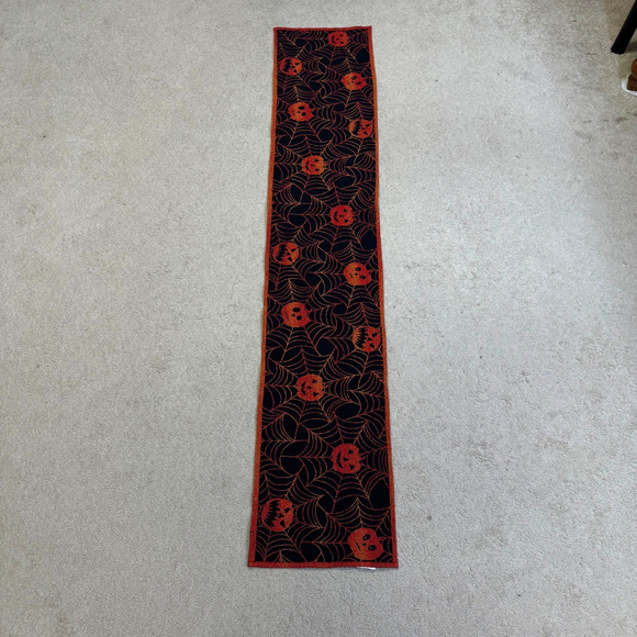 Halloween Table Runner Black and Orange Spiderweb Pumpkin Print - Picture 1 of 5